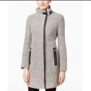 Calvin Klein Asymmetrical Boucle Walking Coat Tin